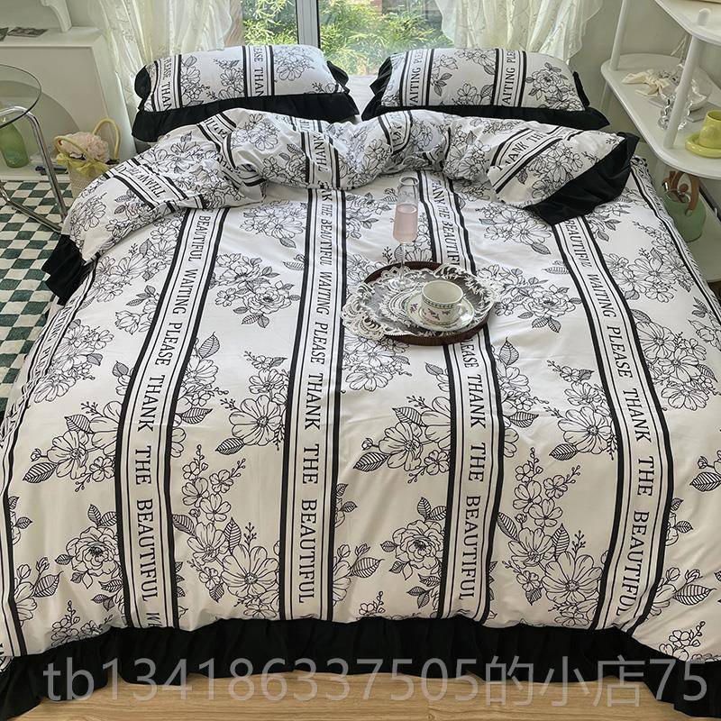 正品清韩版in赫本风小新爱心黑白3四件套1s.5少m女心被套学生床上