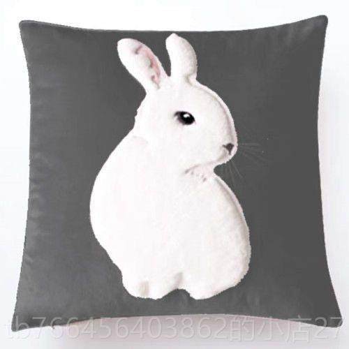 新款公主少女抱心兔子毛绒ins风枕亮发沙抱枕套粉色靠垫床头靠枕