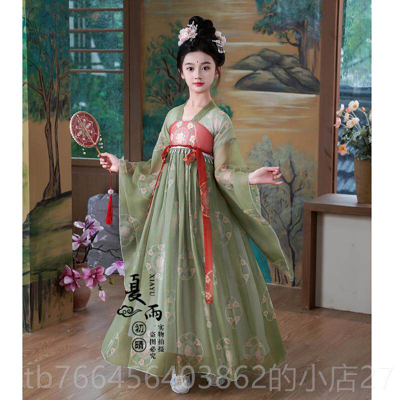 新款女童儿汉服红色20古25新童古装超仙唐装连衣裙风女孩款民乐演