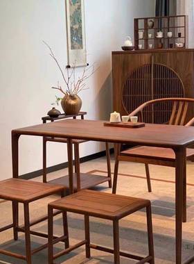 新中式阳台小茶桌小型泡桌茶黑胡桃木茶桌椅组YQB简约实木茶几合