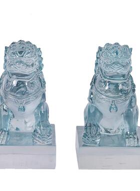 中式透明树脂狮子摆件板房间新书房桌桌面茶室茶软装饰样品工A030