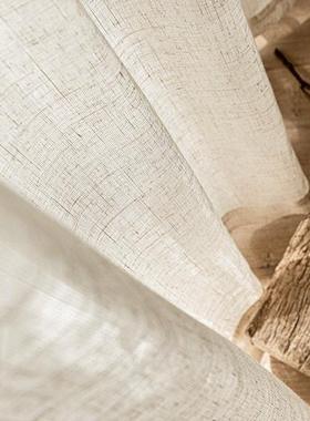 日式亚麻纱透光不透人客帘厅棉麻52618窗帘阳台民宿室室卧茶隔断