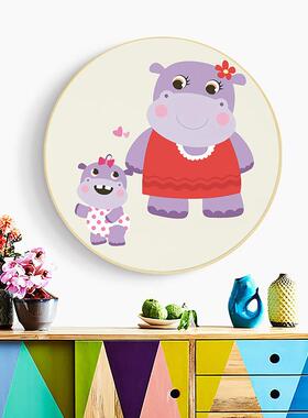 森林画动物儿童装房卧室饰画圆形框YX-A0016可爱卡通壁画挂床头温