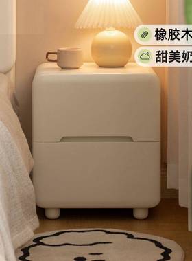 实木床头边柜儿白色奶油家ENX用卧室童小型收纳床柜窄风型床边抽