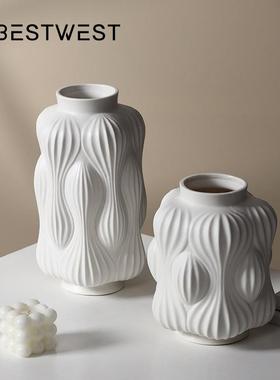Bestwes居LCY2206中式白色哑新光陶瓷花瓶高档家玄关t客厅桌面花