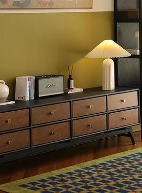 实木复古樱桃展木哑光色电视柜客黑厅撞储物IMQ柜抽色屉柜中古风