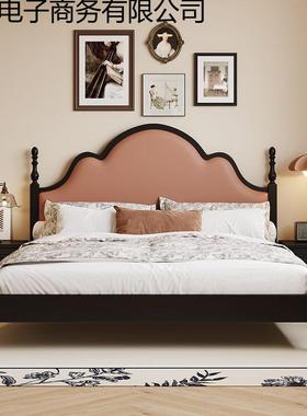 小中古风包实木双人床1.8黑色户法式复古风主卧1.5米型TGI储物软