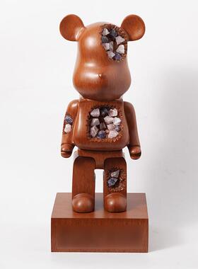 现代简石头熊约家居装纹饰摆件酒偶木熊摆件客厅店落地石头熊玩摆