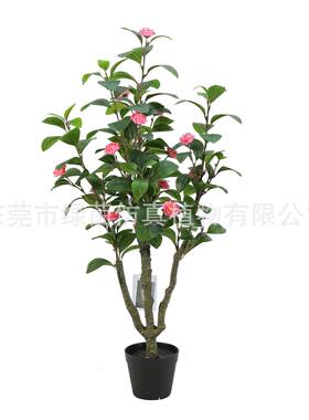 仿真茶花树100/20/1150/18景LV0030cm绿植山茶花树花艺装布盆软景