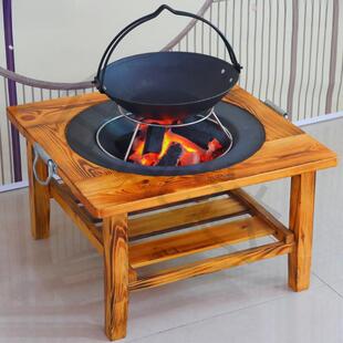 老式碳盆火取暖炉烤火铸铁炭盆木冬季家用实烧炉烤架户外围KWa7N2