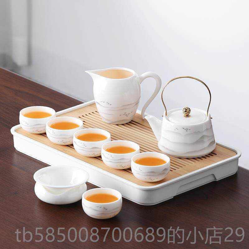 新款羊喝脂功夫茶具套装家用办公盖玉碗茶杯茶一泡套轻奢高档会客
