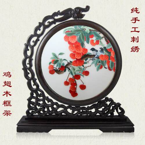 新款粤棉绣广绣潮绣木花刺 英雄 广东广州礼品双面绣摆件纯手花工