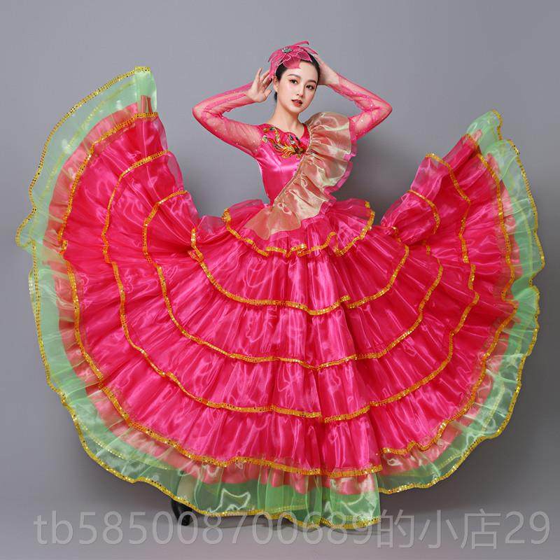 新款场摆舞大裙演出服西班牙现代舞舞成人女连衣裙斗牛舞台开表演