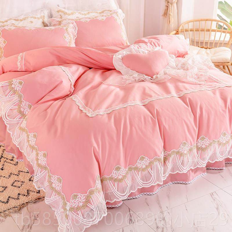 高档四件套全棉公主风网红蕾丝荷边少被套床裙in纯s女心棉床叶上