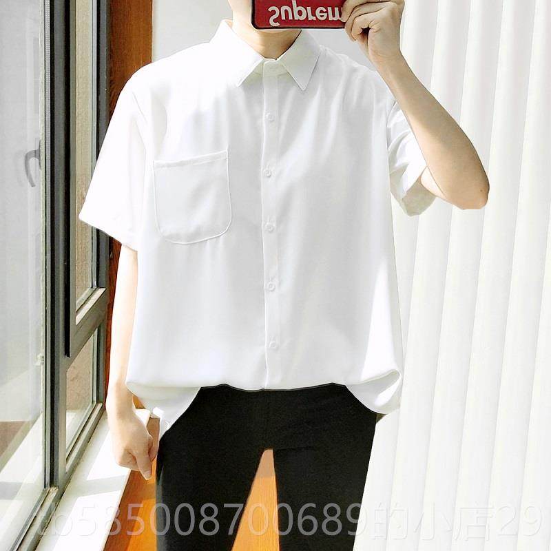 新款大尺码雪纺白衬衫女胖m短袖薄款宽松洋夏派蓝职业色衬衫正装