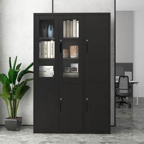 黑色钢办制公室文件柜铁阳皮柜矮柜锁财DO-123务资料档案柜台带储