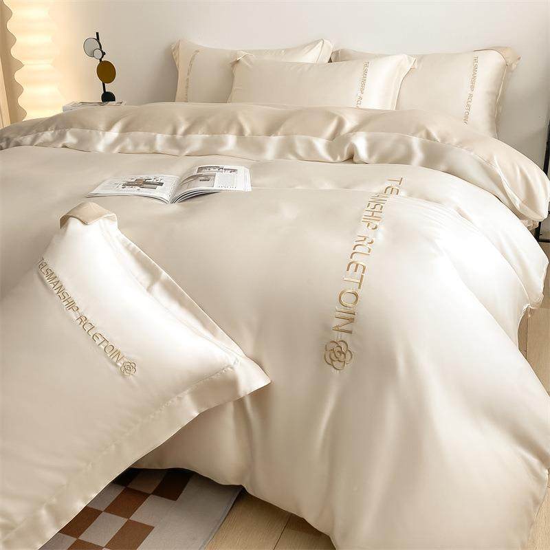 新水洗学生宿舍双拼棉套三件套款水洗真丝刺绣纯MBR色四件床上用