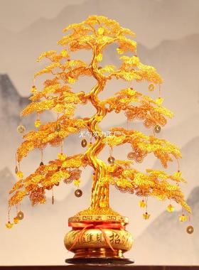 025工编织铝线发财树摇钱树摆件JIANCHUA工2艺品电视柜装开饰品店