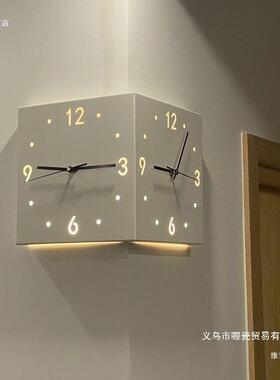 简约创意转角面挂钟两面钟表挂客钟厅音2双mnmv1008025网红静拐角