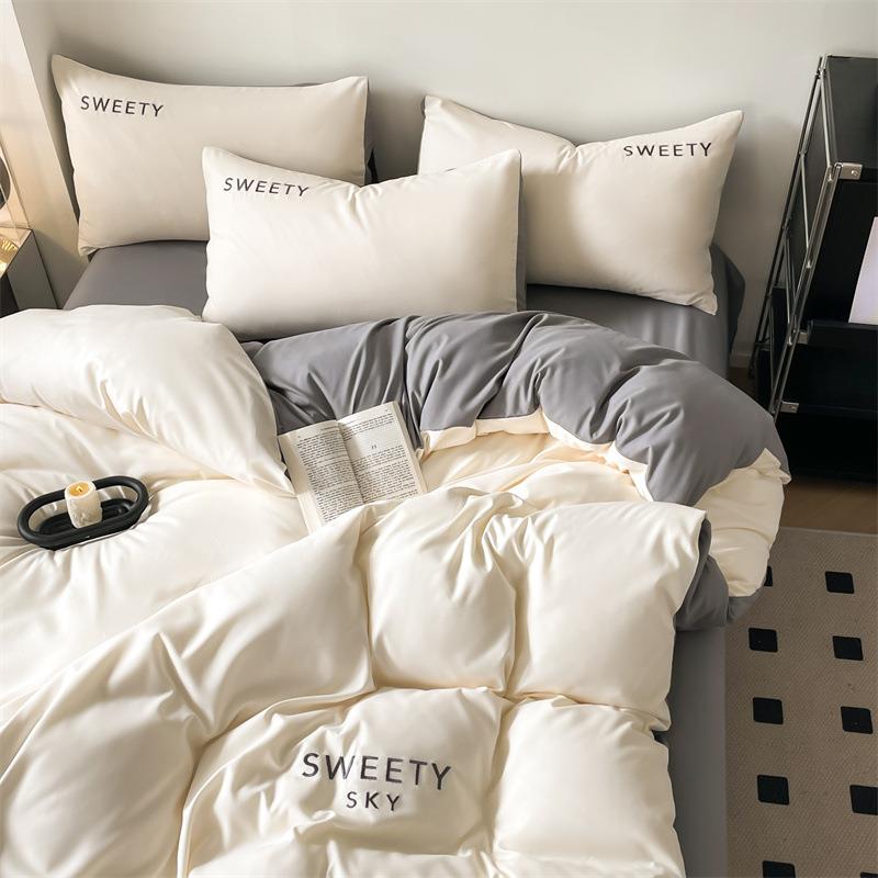 2024新款开季水洗ZYQ刺棉绣纯色学生季三套件套床单学被床上用品