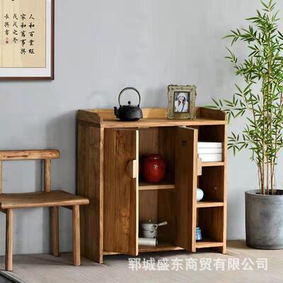 新中橱式餐柜老榆木茶水柜墙TTE柜边柜客厅实木复古做旧收边纳储