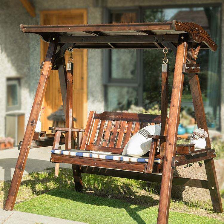 户外秋千防腐实木成人顶吊椅室内外碳化摇椅墅椅庭院木别棚秋688