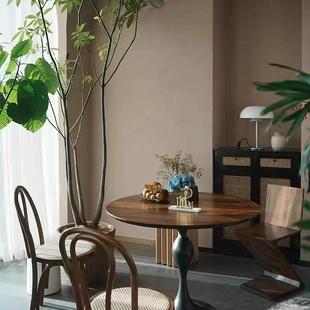 客厅餐桌椅美法式黑胡Y09桃实木椅圆桌茶接洽待谈桌组合阳台小圆