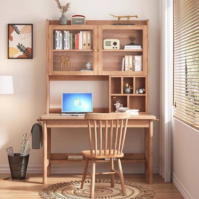 白蜡家木全VQF.实木书桌学生用学习字14写m电脑桌书架柜一体桌椅
