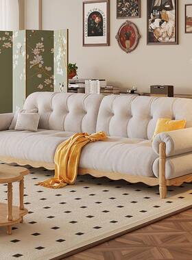 法式实木发沙发客MP-918#厅小户型式奢直排奶油风云轻朵美沙复古