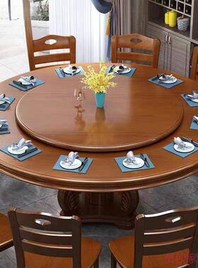 中式木圆桌实餐桌椅转组合现代简约家具带盘家用77800圆台饭店厅