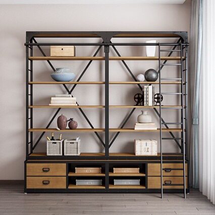 Loft美式工业风锻铁实木书架