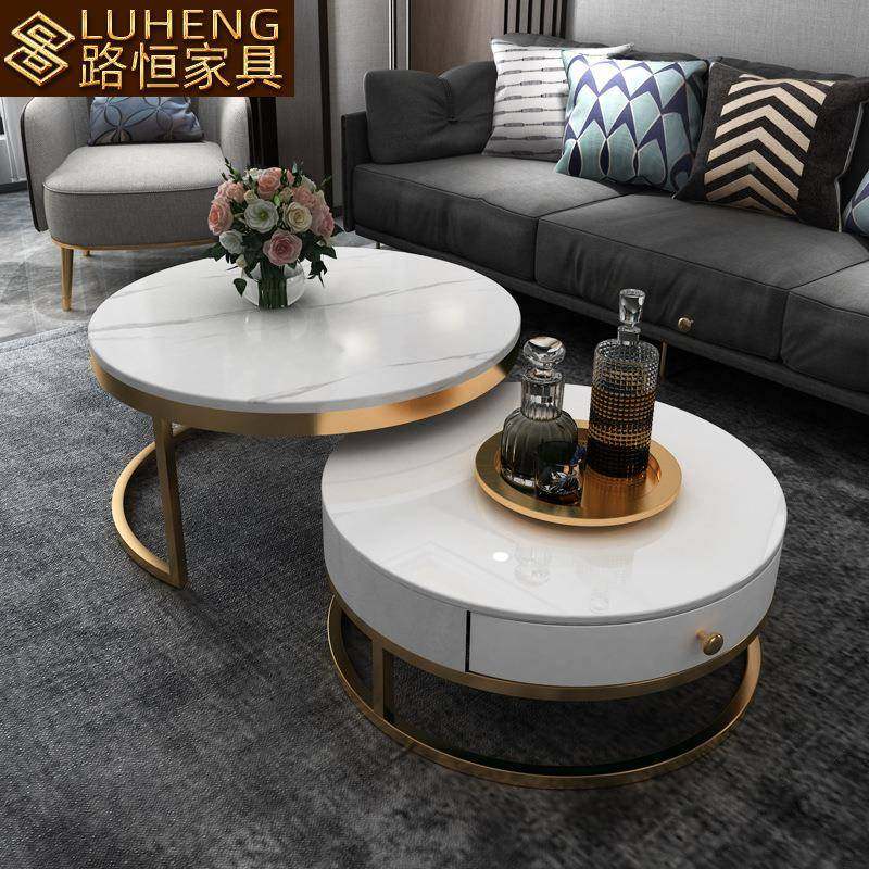 DVR茶奢圆型形茶几大小轻圆高低组合小户简约后现代网红岩板几