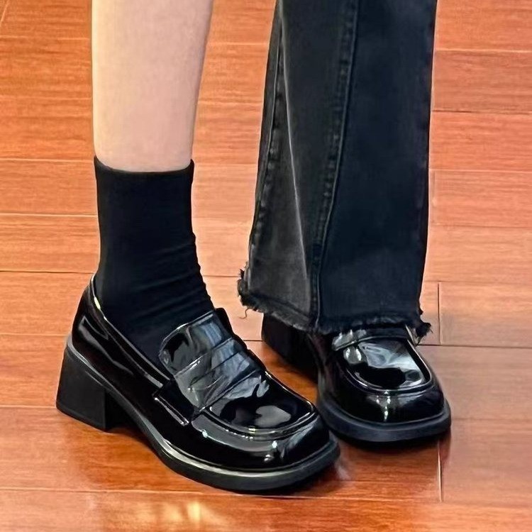 栗原熊小皮鞋女真皮高跟乐福鞋2025春秋新款学院风单鞋jk制服鞋子