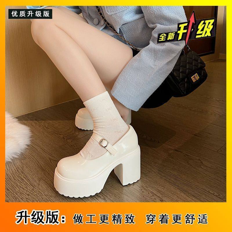 玛丽珍栗原熊女主婚纱神器松糕鞋10cm厚底粗跟鞋防水台高跟鞋女