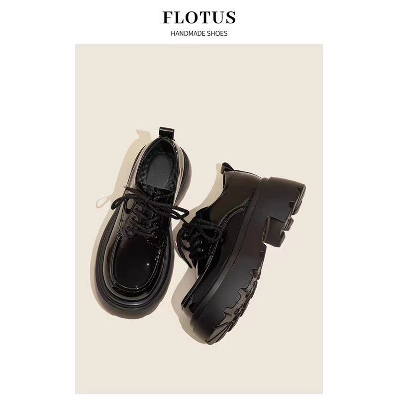 栗原熊厚底英伦风小皮鞋女增高乐福鞋女2025新款春季黑色软底百搭