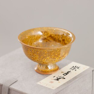 钧窑李峰茶叶末釉钛结晶手作薄胎青瓷粗陶高温窑变宋式茶杯高足杯