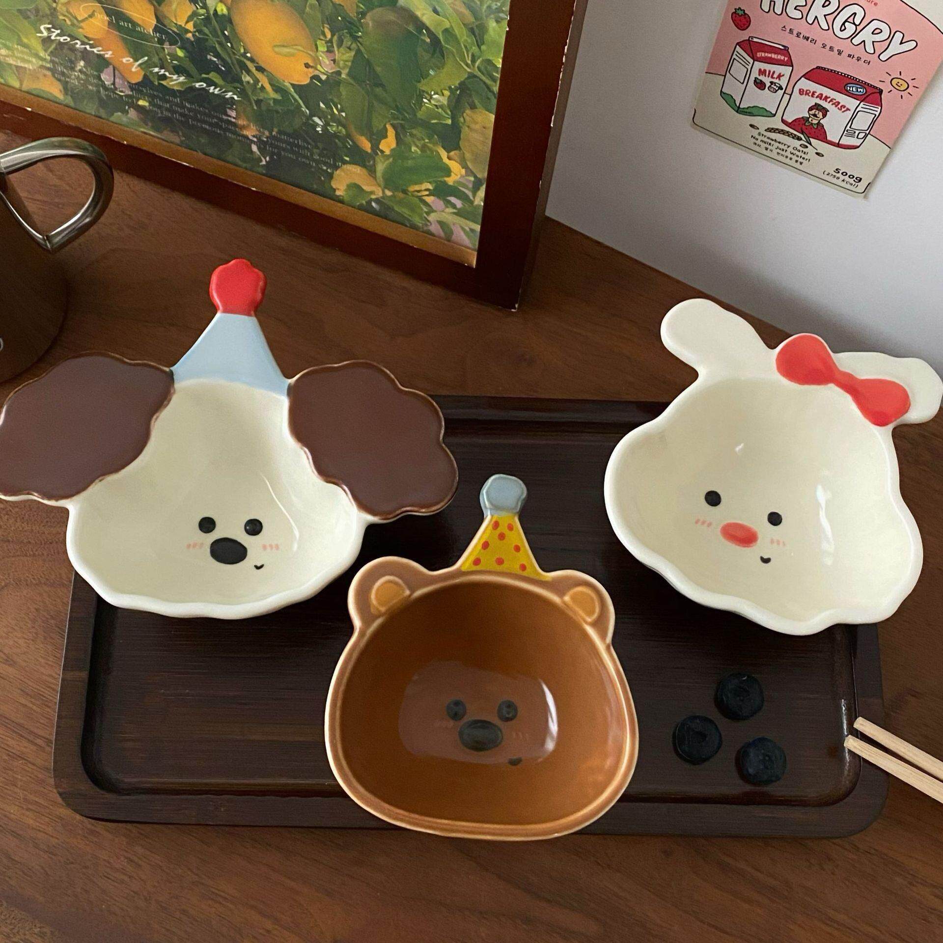 日本进口奶呼呼可爱卡通陶瓷蘸料碟哑光高颜值调料调味碟酱油醋碟