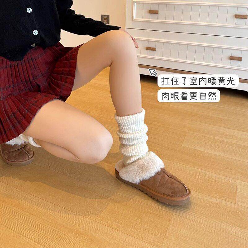 日本进I口MUJ2202E光腿自然双裤层肤色加绒打底裤可拆超分连袜女