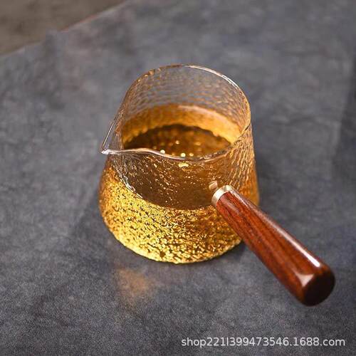 日本WG木把玻璃公道杯耐用茶海加厚耐热锤纹功夫茶具配件过滤公杯
