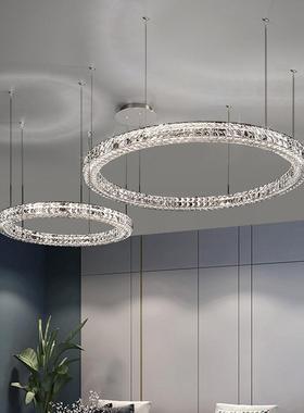 轻奢风水晶吊灯现代简约led客厅灯圆形卧室餐厅别墅大厅灯具极简