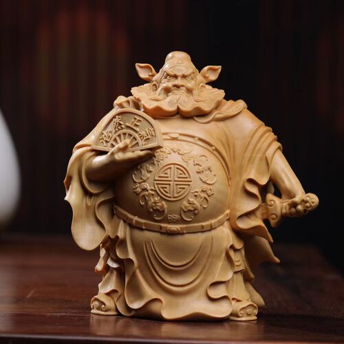 小叶黄杨木雕降魔钟馗车把件
