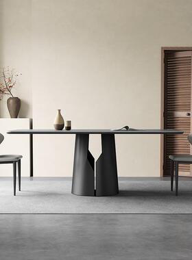 3Y全托岩板餐桌现代简约长方形意式极简小户型灰色哑光岩板餐