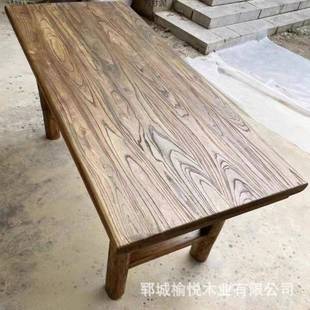老榆木门板桌风化板旧木板旧吧台实木原木怀旧茶台茶桌饭馆餐桌