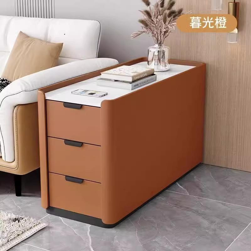 奶油风沙发边柜简约现代客厅侧边柜小户型家用多功能实木抽屉边几