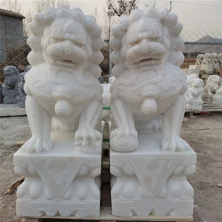 石雕狮子一对庭院门口看门摆件