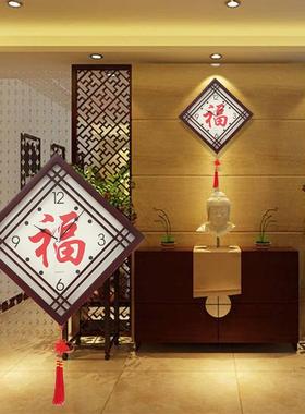 中式挂钟中国风客厅实木创意/木质复古挂钟卧室静音木纹钟表G2001