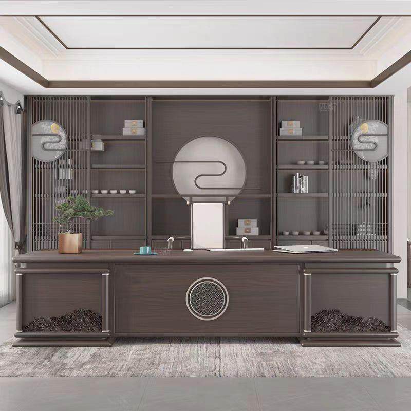 新中式轻奢办公桌实木老板桌椅设计师大班台大气总裁办公室书桌