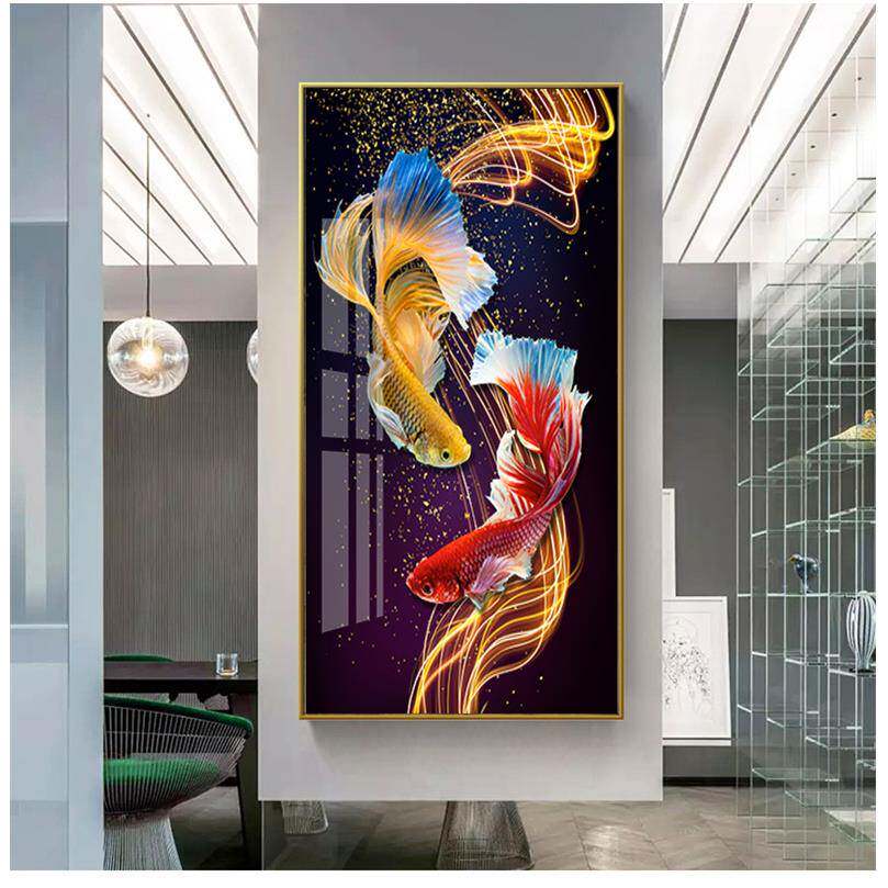 现代简约入户玄关装饰画正对门走廊过道客厅挂画九鱼图寓意好壁画