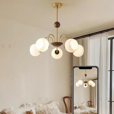 法式中古客厅吊灯胡桃木色主灯创意美式复古奶油风餐厅灯卧室灯具