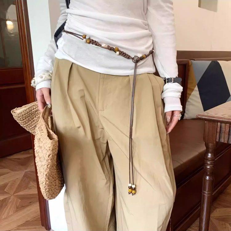 复古民族风波西米亚编织细腰绳女款腰链串珠配裙子棕色腰带配饰